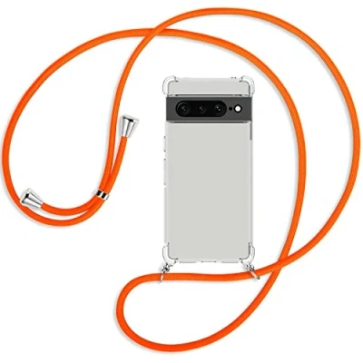 Abbildung von mtb more energy® Handykette kompatibel mit Google Pixel 7 Pro Neon Orange Smartphone Hülle zum Umhängen Anti Shock Full TPU Case