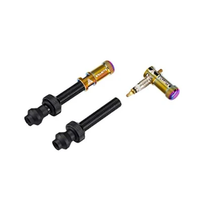 Abbildung von Granite Juicy Nipple Ventilkappen Set und Presta Ventil Stangen, Fahrradreifen Schutzkappen mit Ventilkern Entfernungsfunktion (Ölteppich).