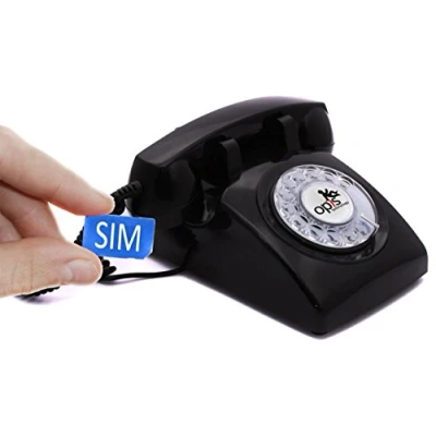 Abbildung von Opis 60s Mobile 4G Retro Tischhandy für 4G/5G Netze mit Voice Over LTE in Form eines sechziger Jahre Telefons Wählscheibe und Metallklingel (schwarz)