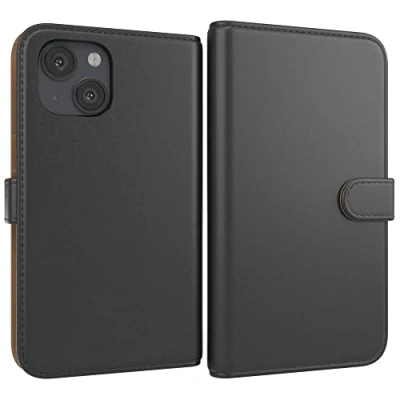 Abbildung von EAZY CASE Tasche kompatibel mit iPhone 13 Mini Schutzhülle Standfunktion Klapphülle im Bookstyle, Handytasche Handyhülle Flip Cover Magnetverschluss und Kartenfach, Kunstleder, Schwarz