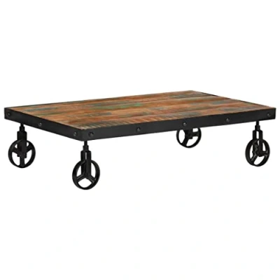 Abbildung von vidaXL Couchtisch Wohnzimmertisch Sofatisch Kaffeetisch Beistelltisch Tisch Wohnzimmer Teetisch Holztisch mit Rädern 100x60x26 cm Altholz Massiv