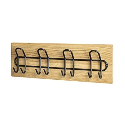 Abbildung von HAKU Möbel Wandgarderobe Eiche geölt, schwarz, Massivholz, Metall Maße: B 60 cm x H 20 T 10 cm, Style: Modern