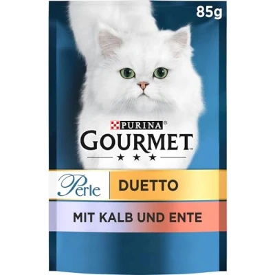 Abbildung von Gourmet Perle Duetto Katzenfutter nass, mit Kalb und Ente, 26er Pack (26 x 85g)