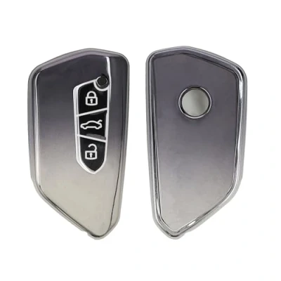 Abbildung von kwmobile Autoschlüssel Hülle kompatibel mit VW Golf 8 3 Tasten Schlüsselhülle Silikon Cover Dunkelgrau Silber
