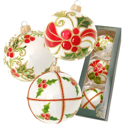 Abbildung von Krebs Glas Lauscha Weihnachtsbaumkugel &quot;Stechpalme, mundgeblasen und handbemalt&quot;, (Set, 3 St.), Weihnachtsdeko, Christbaumschmuck, Christbaumkugeln aus