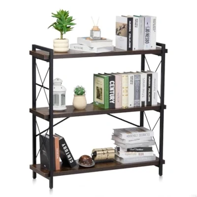 Abbildung von VEVOR Rustikales Bücherregal Standregal Lagerregal Metall 3 Ebenen 90x30x91cm