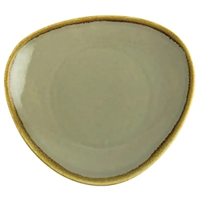 Abbildung von Olympia Kiln Geschirr Dreieckige Teller Moos 280mm / 11 inch (4er Pack), Moosfarbenes Porzellan, Handbemalt, Chipresistent, Mikrowellen Spülmaschinenfest, Restaurant Café und Hausgebrauch GP474