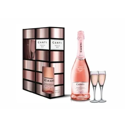 Abbildung von Canti Prosecco D.O.C. Millesimato, Rosé sekt extra Trocken 11%, Geschenkpackung mit zwei gläsern, italienische Glera und Pinot Noir Rebsorten aus Veneto, frischer süßer Geschmack, 1x750 ml