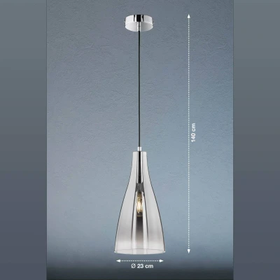 Abbildung von Fischer &amp; Honsel Pendelleuchte Zeal, Hängeleuchte E27 Fassung max. 60 Watt, Pendellampe Metall Glas opal, Nickelfarben matt, Ausladung Decke 140cm, Durchmesser 23cm