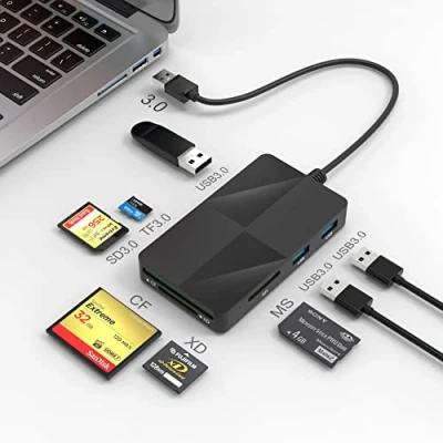 Abbildung von USB 3.0 Kartenleser 8 in 1 Kartenlesegerät für CF/XD/MS/SD/Micro SD Card Reader mit parallelem Zugriff auf Slots Lesegerät Adapter Hub SDXC SDHC CF CFI TF Micro MS MMC UHS I