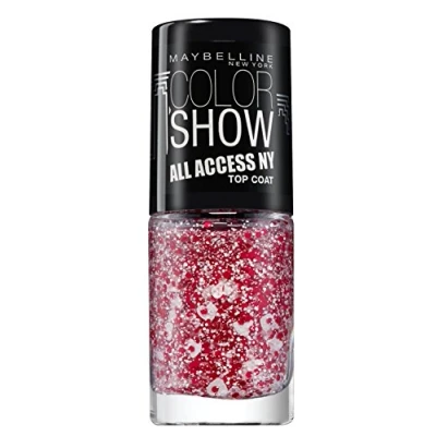 Abbildung von Maybelline New York Make Up Nagellack Color Show Topcoat All Access Effektlack/Überlack mit Glitzerpartikeln in Rot und Weiß, 1 x 7 ml