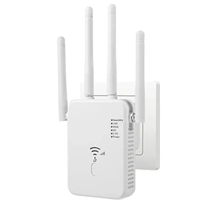 Abbildung von WLAN Verstärker, 1200Mbit/s Repeater, 5G &amp; 2.4G Dualband Ultraxtender WiFi Verstärker mit LAN anschluss, WPS, Kompatibel 99% Standard Routern, Deckt bis zu 9200Sq.ft und 35 Geräte