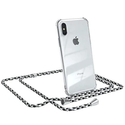 Abbildung von EAZY CASE Handykette kompatibel mit iPhone X/XS Handyhülle Umhängeband, Handykordel Schutzhülle, Silikonhülle, Hülle Band, Stylische Kette für Smartphone, Schwarz Camouflage