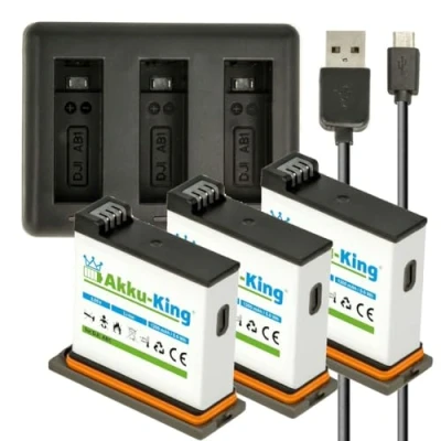 Abbildung von 3 Fach Ladestation + Akku Li Ion 1300mAh kompatibel mit DJI AB1 P01 für Osmo Action Cam (Nicht 3/4), Set:Ladestation