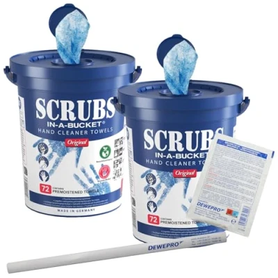 Abbildung von 2 Eimer SCRUBS in a Bucket 72 St. pro getränkte Handreinigungstücher Handreinigungstuch Bucket, inkl. DEWEPRO® Bleistift und SingleScrubs