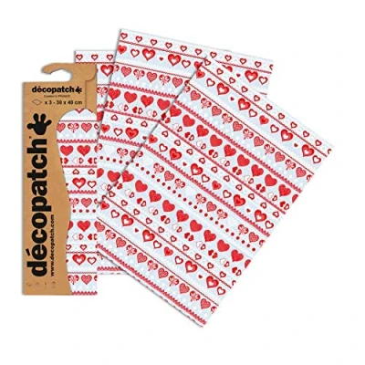 Abbildung von Baker Ross Decopatch Papier mit roten Herzen (Packung 3 Bögen)