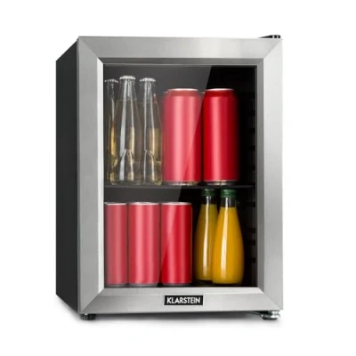 Abbildung von Klarstein Harlem Getränkekühlschrank Minibar, Kompressionskühlsystem, 23 Liter Fassungsvermögen, 5 Kühlstufen: 0 10 C, geräuscharm: 39 dB, 1 Metallgitterboden, schwarz