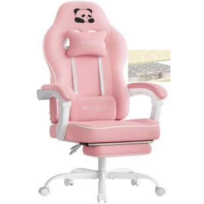 Abbildung von WOLTU Gaming Stuhl mit Taschenfederkissen, Sessel 150 kg Belastbarkeit, ergonomischer Drehstuhl, Gamer Kopfkissen, Lendenkissen, Fußstütze, Netzstoff, Rosa, GS16rs