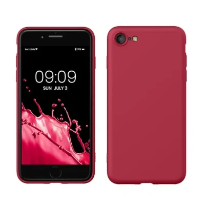 Abbildung von kwmobile Hülle kompatibel mit Apple iPhone SE (2022) / (2020) 8 7 gummierte TPU Silikon Handyhülle Schutzhülle für kabelloses Laden Case in Sweet Cherry