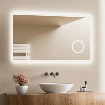 Abbildung von Heilmetz Badspiegel mit Beleuchtung LED 120x60cm, Badezimmerspiegel Beleuchtung+3X Vergrößerung+Touch Schalter, Licht, 6500K Kaltweiß, Energiesparend