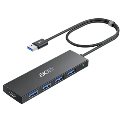 Abbildung von acer USB 3.0 HUB mit C Stromversorgung, Ultra Slim Verteiler 4 Ports Multiport Adapter für PC, Laptop, Tastatur, Maus, HDD, MacBook Pro/Air, iMac, Surface Pro, macOS, Windows, Linux usw. 60cm