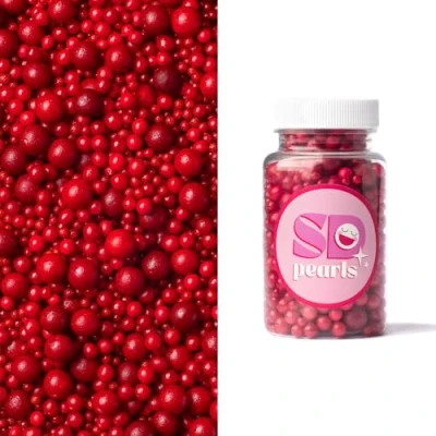 Abbildung von SD Pearls Zuckerperlen, Essbare Zucker Perlen, Tortendeko Streusel Dekorperlen Für Keksen, Kuchen, Cupcakes, Dessertdekoration (Rot, 3,4,5,7,10mm, 100g)