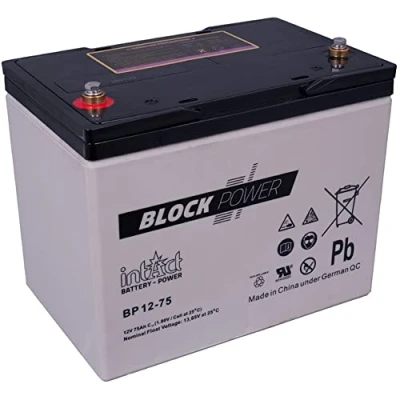 Abbildung von intAct Block Power BP12 75, 12V 75 Ah, Hochwertige und zuverlässige Versorgungsbatterie, Wartungsfreie AGM Batterie