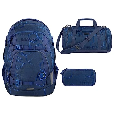 Abbildung von coocazoo Schulranzen Schulrucksack Set MATE Blue Motion 3 teilig (Rucksack, Mäppchen, Sporttasche), ergonomisch, reflektiert, Körpergröße: 135 180 cm