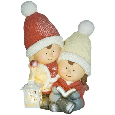 Abbildung von HOMCOM Weihnachtsfigur Weihnachtswichtel mit Buch und Laterne, 45 cm, LED Licht (LED Weihnachtszwergstatue, 1 St., Weihnachtsdeko), Weihnachten, für In Outdoor