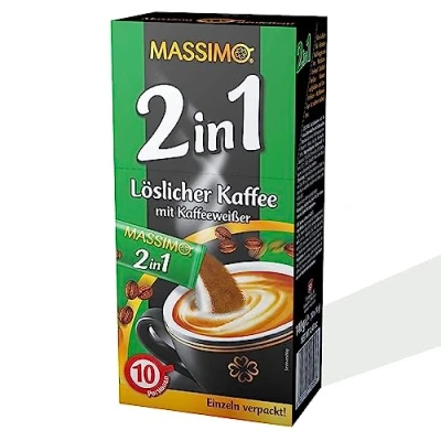 Abbildung von MASSIMO 2in1 Kaffee mit Kaffeeweißer, 160 Sticks, 16 x 10 Sticks à 14 g, Vorteilspack, Löslicher Bohnenkaffee Schnelle Zubereitung, Koffeinhaltig, Instant