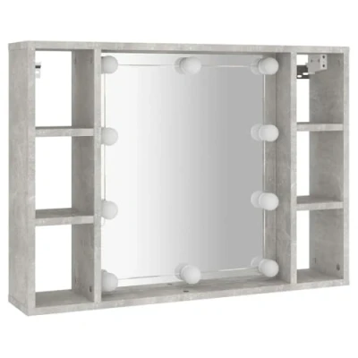 Abbildung von vidaXL Spiegelschrank, Wandregal mit LED Leuchten, Wandschrank viel Stauraum, Schminkspiegel Ablagen Schrank Badezimmer, Betongrau