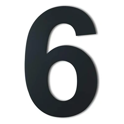 Abbildung von Edelstahl metall Hausnummer Höhe 230mm Schrift Arial moderner schwarze (Nummer 6)