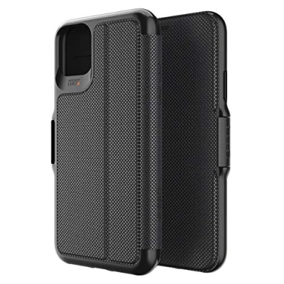 Abbildung von Apple iPhone 11 Pro Max Hülle Kunstleder Gear4 Klapphülle Handyhülle Schwarz Shockproof/Stoßfest