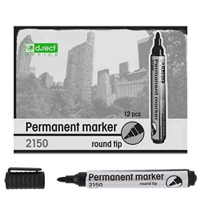Abbildung von D.RECT 2150 Marker Permanent Permanentmarker Wasserfest mit Rundspitze Stifte Bunt Wasserfeste für Viele Oberflächen 12 Stück Schwarz