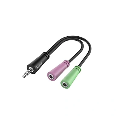 Abbildung von Hama Audio Adapter (4 pol. 3,5 mm Klinke Stecker 2x 3 Buchse, Stereo zum Verbinden von Laptop, Handy, Tablet mit poligem Klinken Headset, Kopfhörer Mikrofon)