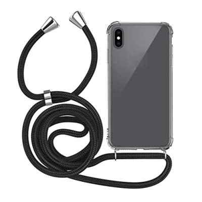 Abbildung von MyGadget Handykette für iPhone XS Max [ TPU Hülle mit verstellbaren Band ] Handyhülle Handyband zum Umhängen Kordel Schnur Case Schutzhülle Schwarz