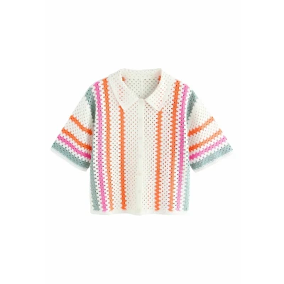 Abbildung von Next Petite FIT Relaxed Short Sleeve Collared . Hemdbluse, Damen, Größe: Large, White stripe