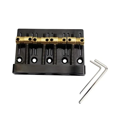 Abbildung von Guyker 4 String High Mass Bass Bridge with Vintage CNC Machined Brass Saddles Tailpiece Replacement for Jazz Electric (GB403, black)
