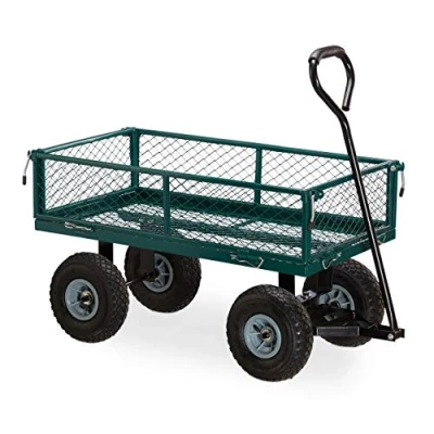 Abbildung von Relaxdays Handwagen, praktischer Bollerwagen für den Garten, Outdoor Transport, klappbare Seitenteile, bis 150 kg, grün