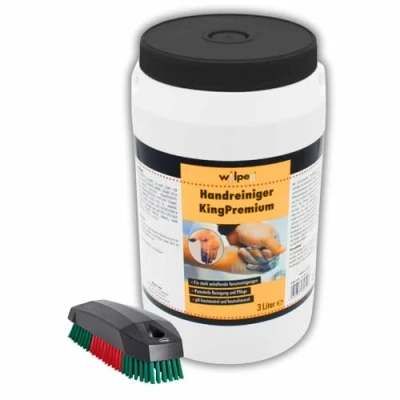 Abbildung von WILPEG Handreiniger 3L Seife, Waschpaste, Handwaschpaste für extreme Verschmutzungen wie Farbe, Klebstoff, Teer uvm. (KingPremium + Handbürste)