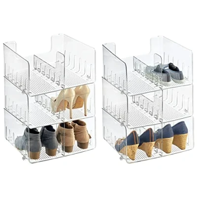 Abbildung von mDesign 6er Set Schuhregal praktische Schuhablage aus Kunststoff stapelbarer Schuhständer zur ordentlichen Aufbewahrung von Herren und Damenschuhen durchsichtig