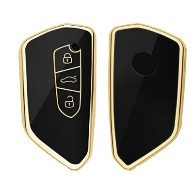 Abbildung von kwmobile Autoschlüssel Hülle kompatibel mit VW Golf 8 3 Tasten Schlüsselhülle Silikon Cover Schwarz Gold