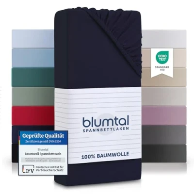 Abbildung von Blumtal Spannbettlaken Basics Baumwolle, Gummizug: Rundum, (1 Stück), atmungsaktiv, strapazierfähig und faltenfrei aus 100% Baumwolle