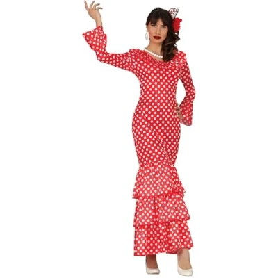 Abbildung von FIESTAS GUIRCA Feurige Flamenco Tänzerin Damen Kostüm Größe M 38 40 Spanierin Frauen rot weißes Pünktchen Kleid Länderkostüm Karneval, Fasching, Spanien Länderparty Outfit