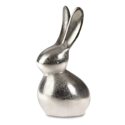 Abbildung von Loberon Deko Hase Benji, modernes Design, Osterhase mit edlem Finish, Wohn Accessoire, Ostern, Osterdeko, Osterfiguren, Aluminiumguss, Silber