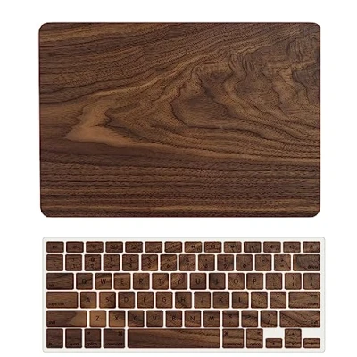 Abbildung von Hülle Kompatibel mit Neues MacBook Air 13 Zoll 2020 2019 2018 Freisetzung A1932 A2179 A2337 M1 Retina Display and Touch ID, Plastik Hartschale Snap Case &amp; Tastaturabdeckung, Braunes Holz