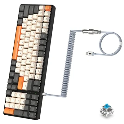 Abbildung von Mechanische K3 Pro Tastatur, kabelgebunden, ultrakompakt, 98 Tasten RGB beleuchteter LED Klick Blau Schalter USB Spiralkabel Typ C auf A TPU Federkabel abnehmbarer Luftfahrtstecker aus Metall