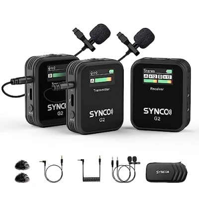 Abbildung von SYNCO Wireless Lavalier Mikrofon, G2(A2) 2.4GHz Ansteckmikrofon Kabellos 8H 200m Reichweite für Kamera mit Echtzeitüberwachung Vlog YouTube