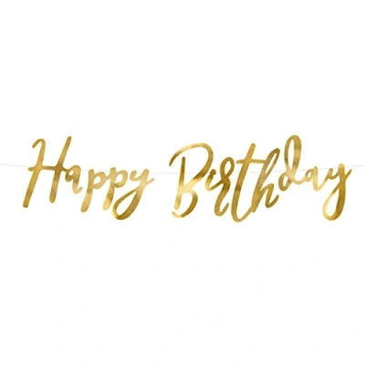 Abbildung von partydeco Wimpelkette, Happy Birthday Schriftzug Girlande 16x62cm gold metallic