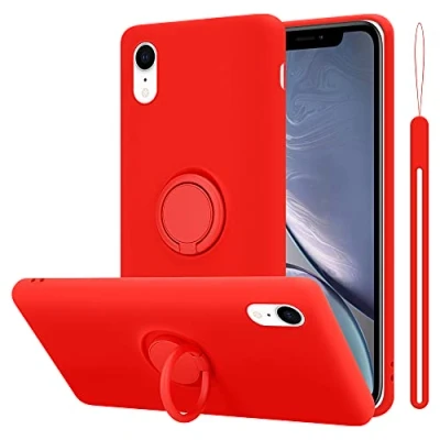 Abbildung von Cadorabo Hülle kompatibel mit Apple iPhone XR Schutzhülle TPU Silikon Case Liquid Design Ring Slim Kratzfest Liquidsilikon Microfaser Rundumschutz für in Rot